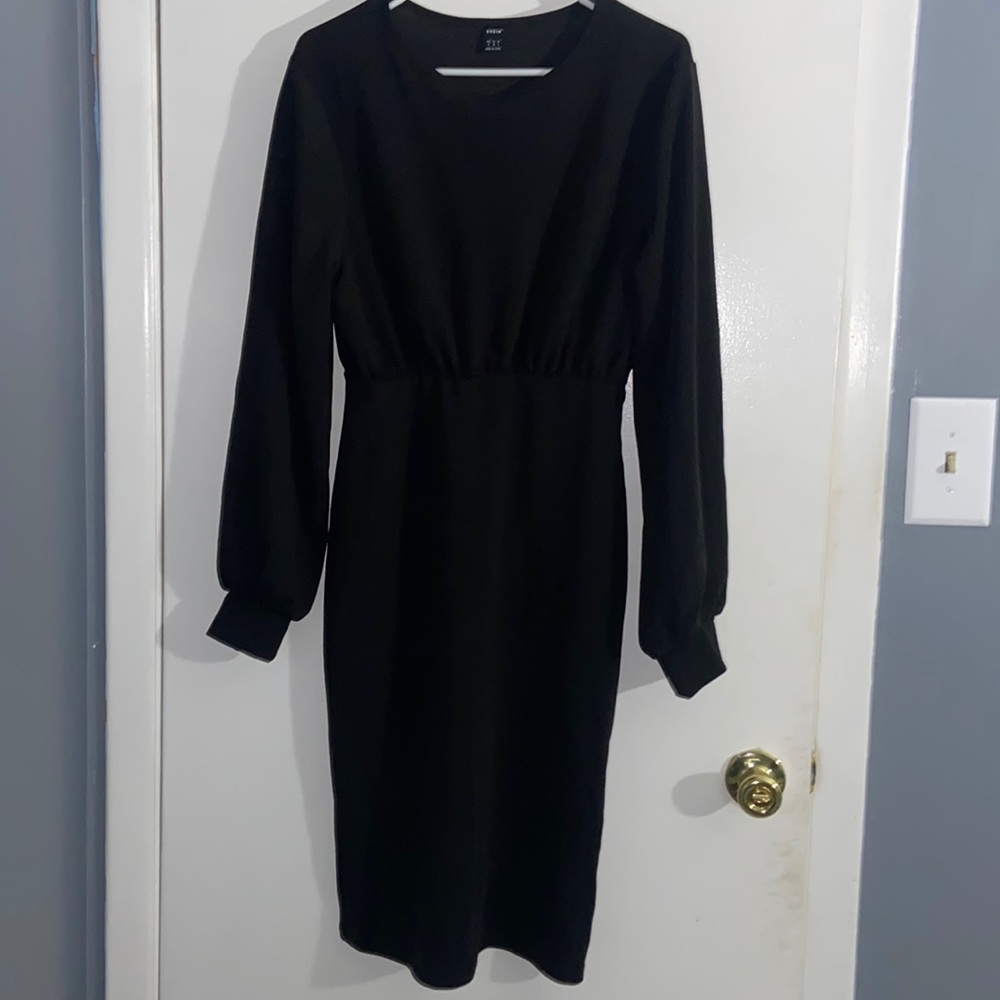 Shein black short dress with lantern sleeves